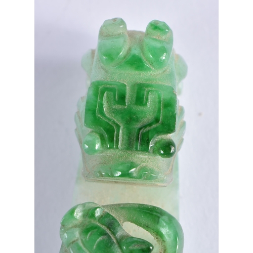 76 - A FINE 19TH CENTURY CHINESE CARVED JADEITE BELT HOOK Qing. 10 cm long.