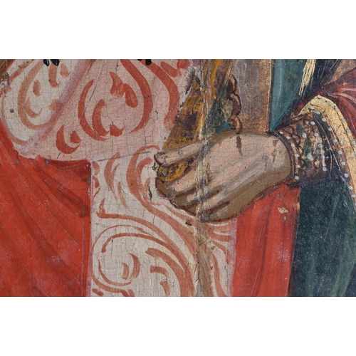 77 - AN ANTIQUE RUSSIAN PAINTED WOOD ICON together with a framed Italian picture. Largest 30 cm x 22 cm. ... 