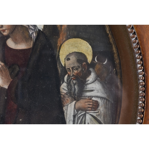 77 - AN ANTIQUE RUSSIAN PAINTED WOOD ICON together with a framed Italian picture. Largest 30 cm x 22 cm. ... 