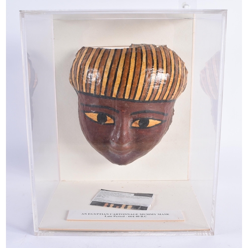78 - A FINE AND RARE EGYPTIAN CARTONNAGE MUMMY MASK Late Period 664-40 BC. 28 cm x 22 cm.