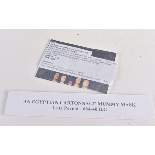 78 - A FINE AND RARE EGYPTIAN CARTONNAGE MUMMY MASK Late Period 664-40 BC. 28 cm x 22 cm.