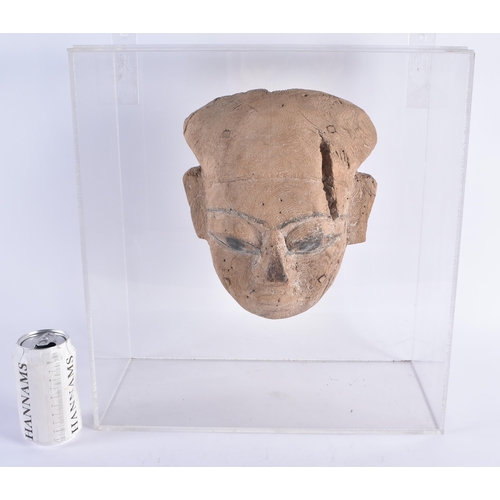 79 - A FINE AND LARGE EGYPTIAN CARVED WOOD MUMMY MASK Late Period 664-40 BC. 42 cm x 28 cm.