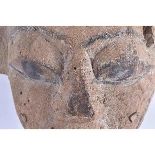 79 - A FINE AND LARGE EGYPTIAN CARVED WOOD MUMMY MASK Late Period 664-40 BC. 42 cm x 28 cm.