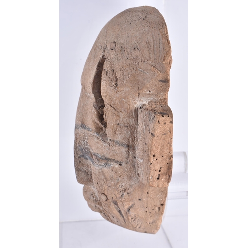 79 - A FINE AND LARGE EGYPTIAN CARVED WOOD MUMMY MASK Late Period 664-40 BC. 42 cm x 28 cm.