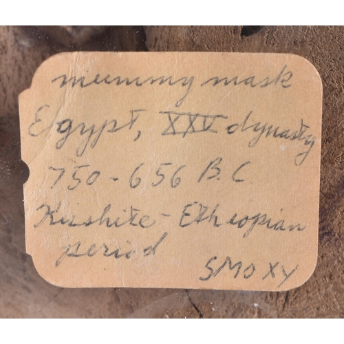 79 - A FINE AND LARGE EGYPTIAN CARVED WOOD MUMMY MASK Late Period 664-40 BC. 42 cm x 28 cm.