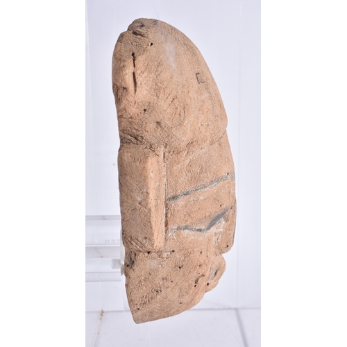 79 - A FINE AND LARGE EGYPTIAN CARVED WOOD MUMMY MASK Late Period 664-40 BC. 42 cm x 28 cm.