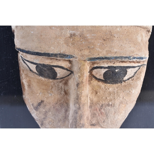 80 - A FINE AND RARE EGYPTIAN CARVED WOOD MUMMY MASK Late Period 664-40 BC. 27 cm x 20 cm.