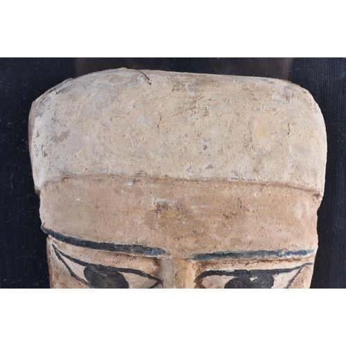80 - A FINE AND RARE EGYPTIAN CARVED WOOD MUMMY MASK Late Period 664-40 BC. 27 cm x 20 cm.