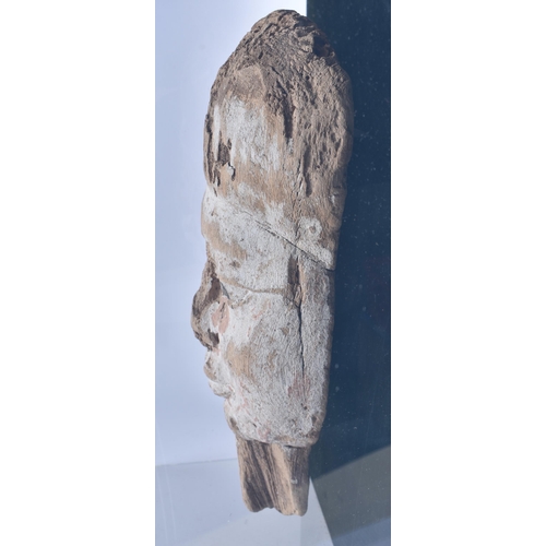 81 - A FINE AND LARGE EGYPTIAN CARVED WOOD MUMMY MASK Late Period 664-40 BC. 54 cm x 38 cm.