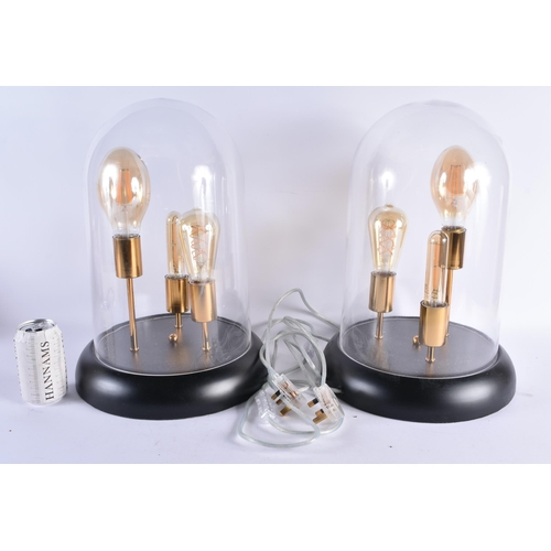 82 - A PAIR OF CONTEMPORARY TRIPLE BULB GLASS LAMPS. 45 cm x 20 cm.