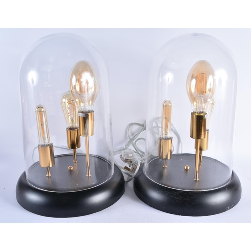82 - A PAIR OF CONTEMPORARY TRIPLE BULB GLASS LAMPS. 45 cm x 20 cm.
