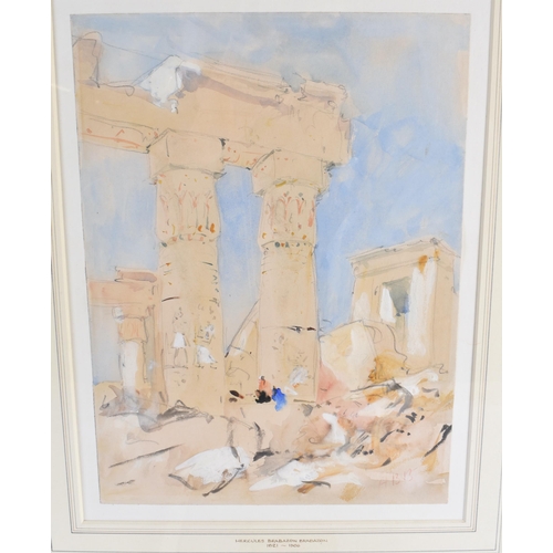 83 - A FRAMED WATERCOLOUR BY HERCULES BRABAZON BRABAZON (1821-1906). Ruins of Temple of Amon, Karnak, Eg... 