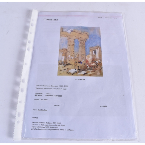 83 - A FRAMED WATERCOLOUR BY HERCULES BRABAZON BRABAZON (1821-1906). Ruins of Temple of Amon, Karnak, Eg... 