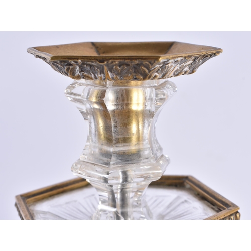 84 - A FINE PAIR OF EARLY 19TH CENTURY CONTINENTAL BRONZE AND ROCK CRYSTAL CANDLESTICKS French of Russian... 