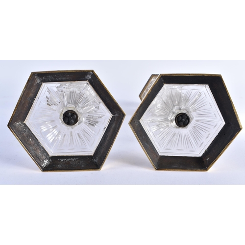 84 - A FINE PAIR OF EARLY 19TH CENTURY CONTINENTAL BRONZE AND ROCK CRYSTAL CANDLESTICKS French of Russian... 