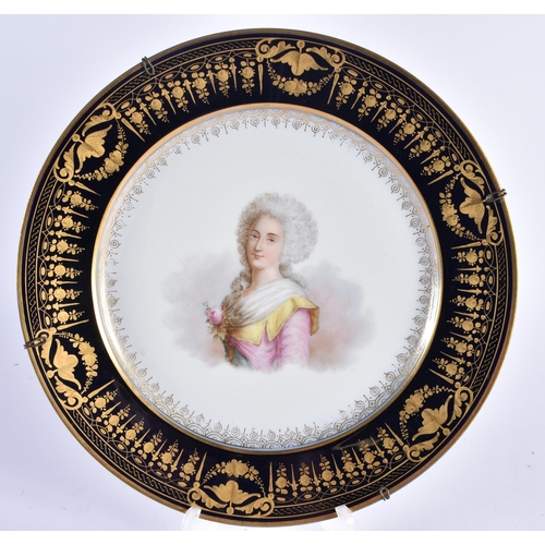 86 - A LATE 19TH CENTURY FRENCH SEVRES PORCELAIN CABINET PLATE painted with a portrait of a female, withi... 