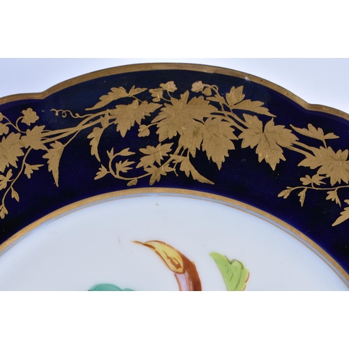 87 - A PAIR OF LATE 19TH CENTURY FRENCH SEVRES PORCELAIN CABINET PLATES painted with panels of fruit, und... 