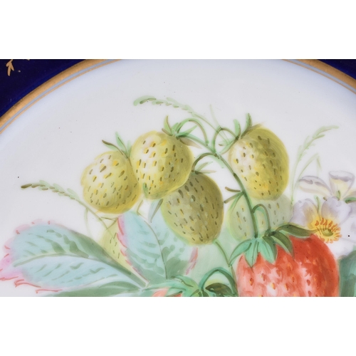 87 - A PAIR OF LATE 19TH CENTURY FRENCH SEVRES PORCELAIN CABINET PLATES painted with panels of fruit, und... 