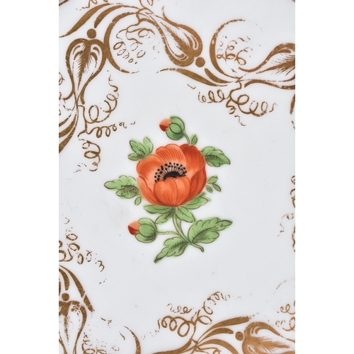 88 - A LATE 18TH/19TH CENTURY CONTINENTAL PORCEAIN PLATE painted with a rich banding of fruit, on a gilt ... 