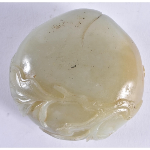 89 - A GOOD 19TH CENTURY CHINESE CARVED JADE BRUSH WASHER Qing, of well hollowed form, overlaid with bats... 