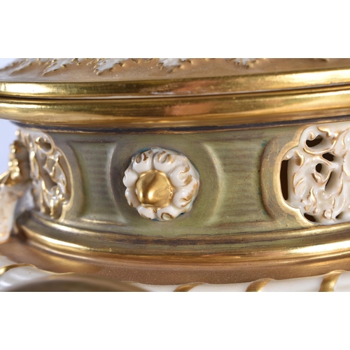 91 - A FINE LARGE ROYAL WORCESTER PORCELAIN POT POURRI AND COVER by John Stinton, beautifully painted wit... 