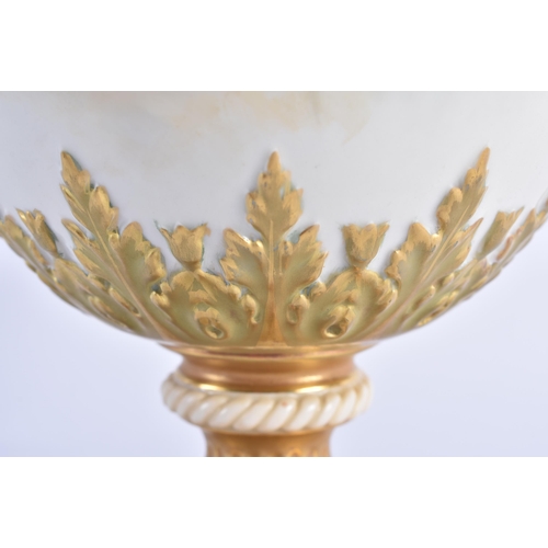 92 - A FINE LARGE ROYAL WORCESTER PORCELAIN TWIN HANDLED VASE AND COVER by John Stinton, painted with two... 