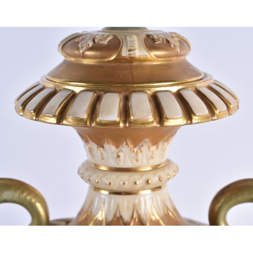 92 - A FINE LARGE ROYAL WORCESTER PORCELAIN TWIN HANDLED VASE AND COVER by John Stinton, painted with two... 