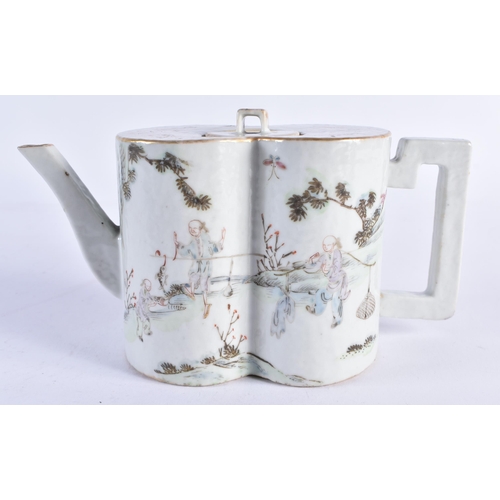 94 - A LATE 19TH CENTURY CHINESE FAMILLE ROSE PORCELAIN GOURD FORM TEPAOT AND COVER Guangxu, painted with... 