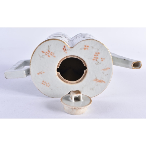 94 - A LATE 19TH CENTURY CHINESE FAMILLE ROSE PORCELAIN GOURD FORM TEPAOT AND COVER Guangxu, painted with... 