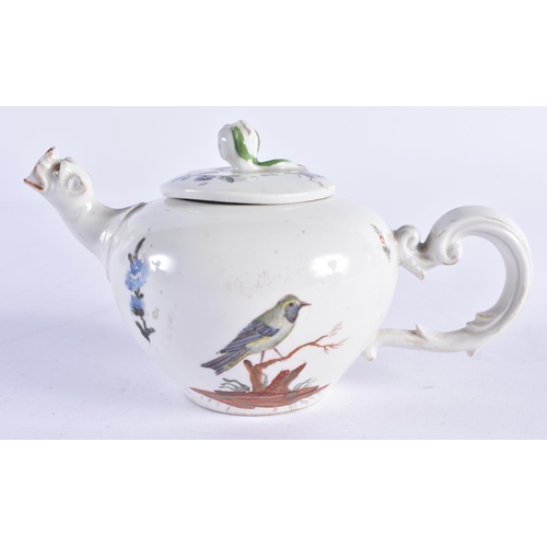 95 - A RARE 18TH CENTURY GERMAN PORCELAIN BULLET FORM TEAPOT AND COVER painted in the Meissen style with ... 
