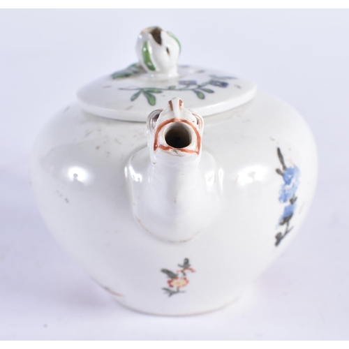 95 - A RARE 18TH CENTURY GERMAN PORCELAIN BULLET FORM TEAPOT AND COVER painted in the Meissen style with ... 