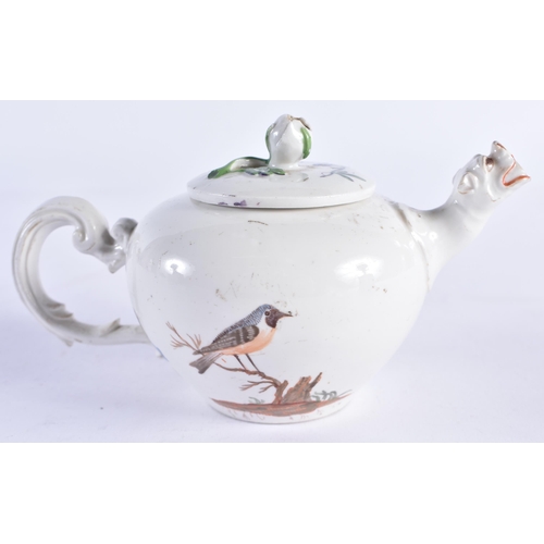 95 - A RARE 18TH CENTURY GERMAN PORCELAIN BULLET FORM TEAPOT AND COVER painted in the Meissen style with ... 