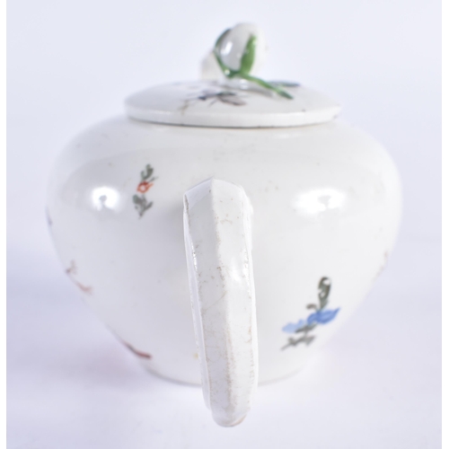 95 - A RARE 18TH CENTURY GERMAN PORCELAIN BULLET FORM TEAPOT AND COVER painted in the Meissen style with ... 