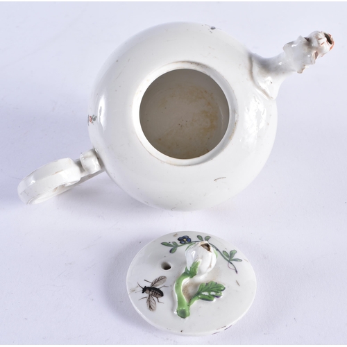 95 - A RARE 18TH CENTURY GERMAN PORCELAIN BULLET FORM TEAPOT AND COVER painted in the Meissen style with ... 