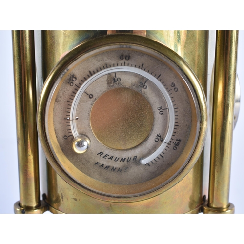 98 - A SMALLER UNUSUAL 19TH CENTURY INDUSTRIAL BRONZE LANTERN FORM CLOCK of almost architectural form, wi... 