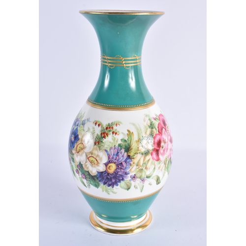 108 - A FINE MID 19TH CENTURY ENGLISH PORCELAIN BALUSTER VASE beautifully painted with a banding of foliag... 