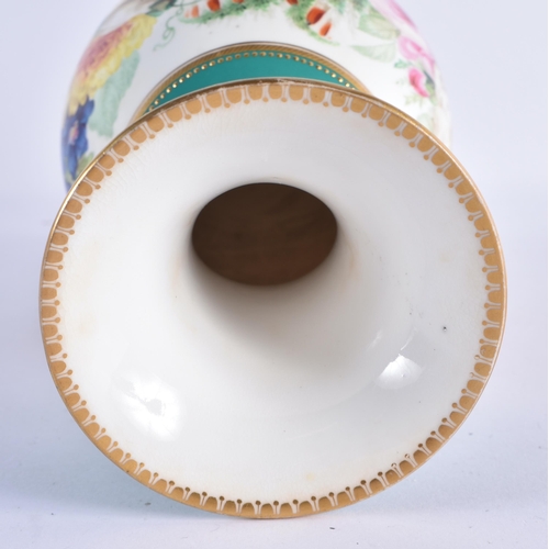 108 - A FINE MID 19TH CENTURY ENGLISH PORCELAIN BALUSTER VASE beautifully painted with a banding of foliag... 