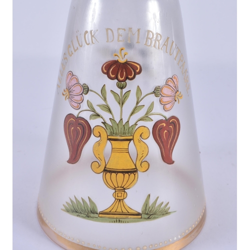 110 - AN UNUSUAL 19TH CENTURY GERMAN ENAMELLED JUNGFRAENBECHER ARMORIAL GOBLET with figural bronze mounts.... 