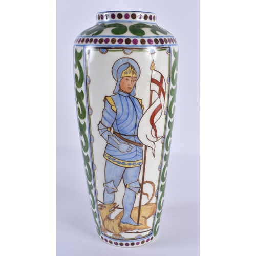 111 - AN UNUSUAL ARTS AND CRAFTS STYLE ENGLISH PORCELAIN VASE by H Baillie 1924, painted with saints among... 