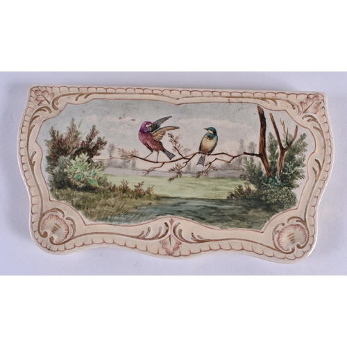 112 - AN UNUSUALLY LARGE MID 19TH CENTURY FRENCH PORCELAIN DESK CASKET AND COVER painted with two birds pe... 