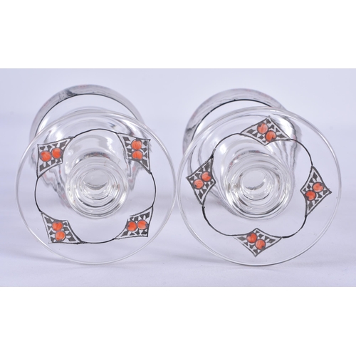 113 - A PAIR OF CONTINENTAL ART DECO GLASS VASES painted with fruiting glasses. 9.5 cm high.