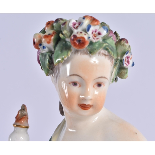 140 - A PAIR OF 18TH CENTURY DERBY PORCELAIN FIGURES OF ASIA & EUROPE. 26 cm high.