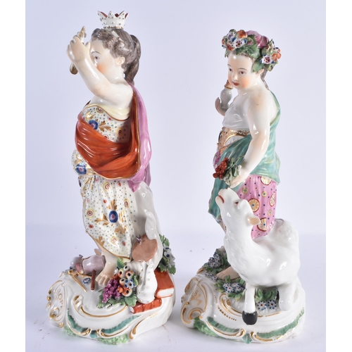 140 - A PAIR OF 18TH CENTURY DERBY PORCELAIN FIGURES OF ASIA & EUROPE. 26 cm high.