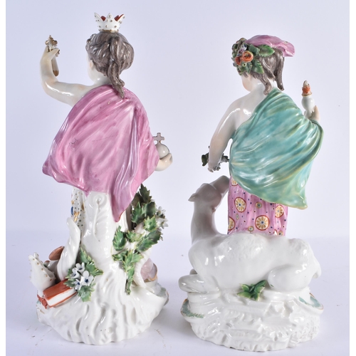 140 - A PAIR OF 18TH CENTURY DERBY PORCELAIN FIGURES OF ASIA & EUROPE. 26 cm high.