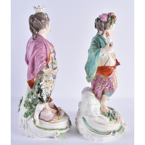 140 - A PAIR OF 18TH CENTURY DERBY PORCELAIN FIGURES OF ASIA & EUROPE. 26 cm high.