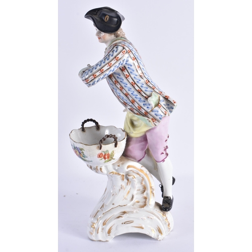 141 - A 18TH CENTURY GERMAN BERLIN PORCELAIN FIGURAL DISH modelled as a male leaning over a basket. 22cm h... 