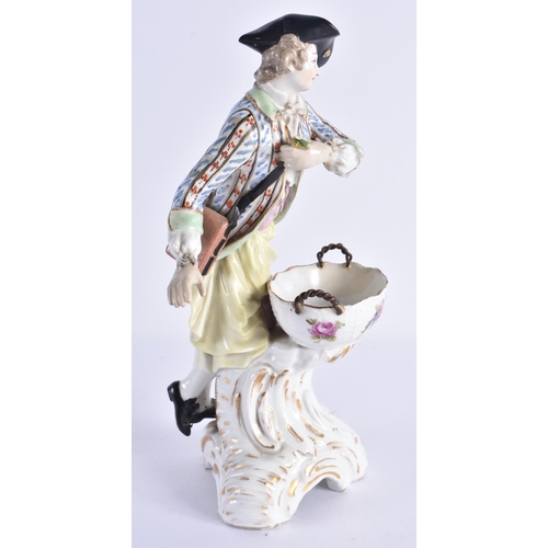 141 - A 18TH CENTURY GERMAN BERLIN PORCELAIN FIGURAL DISH modelled as a male leaning over a basket. 22cm h... 