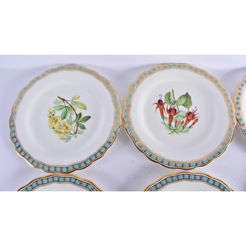 150 - A SET OF TEN 19TH CENTURY CONTINENTAL PORCELAIN BOTANICAL PLATES painted with flowers. 22cm wide. (1... 