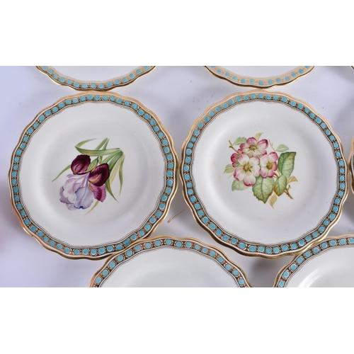 150 - A SET OF TEN 19TH CENTURY CONTINENTAL PORCELAIN BOTANICAL PLATES painted with flowers. 22cm wide. (1... 