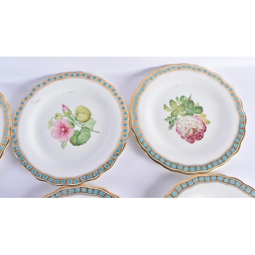 150 - A SET OF TEN 19TH CENTURY CONTINENTAL PORCELAIN BOTANICAL PLATES painted with flowers. 22cm wide. (1... 